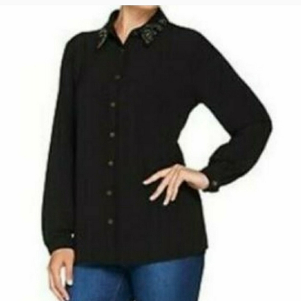 Susan Graver Artisan Stretch Woven Shirt w/ Detail